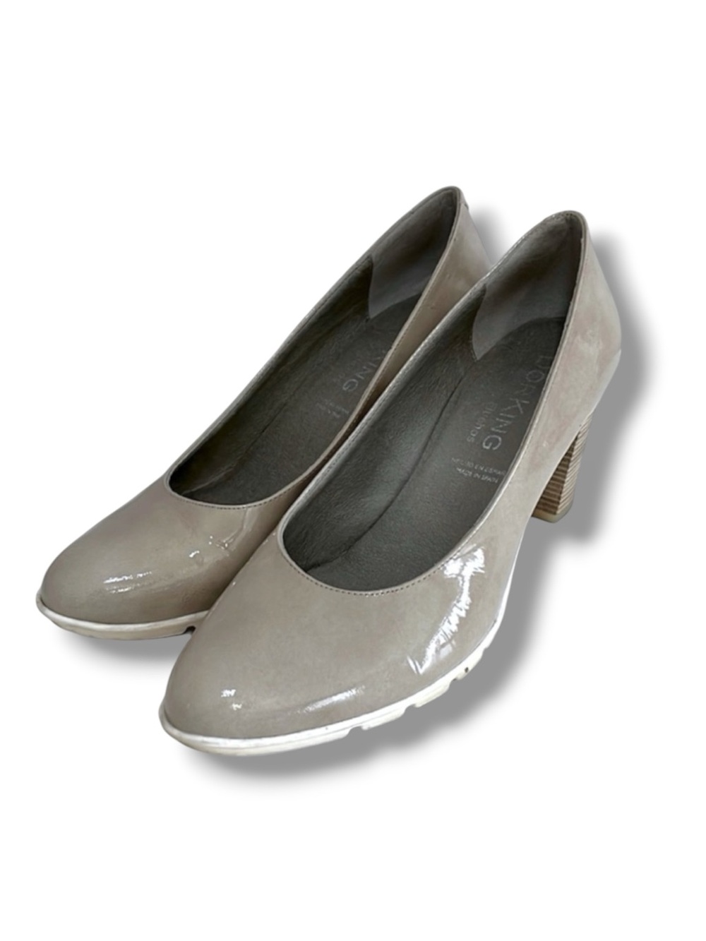 Dorking by Fluchos Patent Leather Rubi Pumps Block Heel Nude-Greyish-Beige